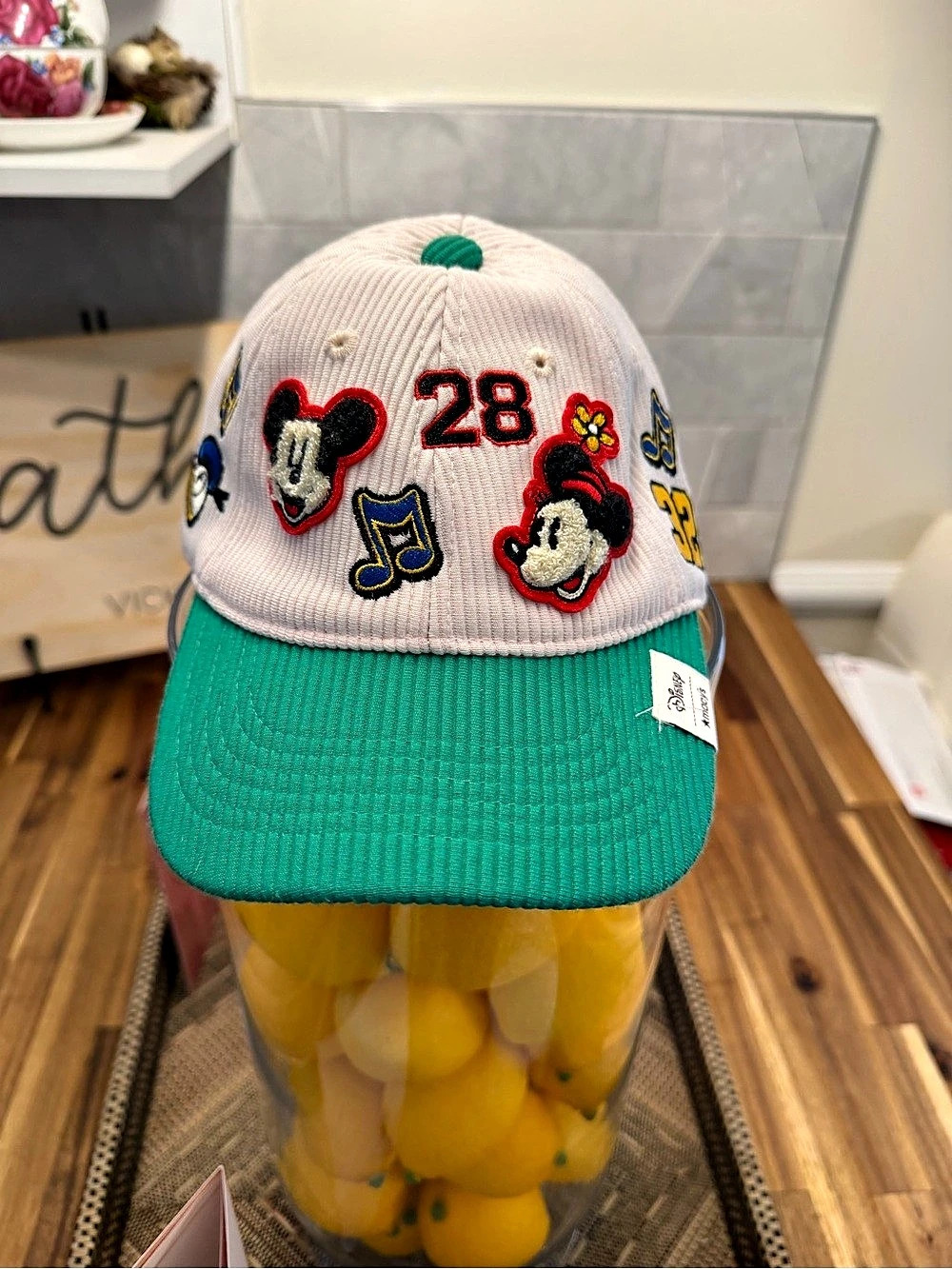 Disney Mickey & Friends Corduroy Baseball Hat Green & White